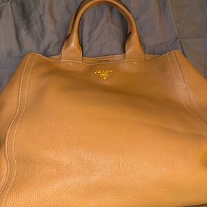 Prada Cognac Leather Tote with Gold Logo